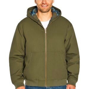 WOOLRICH GREEN LABEL COLLECTION Men’s Canvas Work Jacket Hoodie, Green, Large